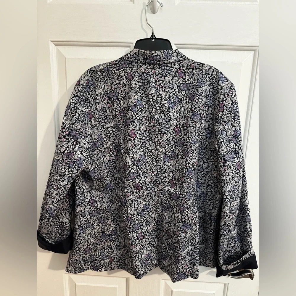 Talbots Tiny Ditsy Blue Floral Cotton Jacket Blazer Notch Collar Size 16